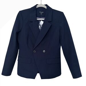 J.Crew Navy Blue Two Buttons Devon Blazer Jacket Japanese Wave Cotton Size 6 NWT